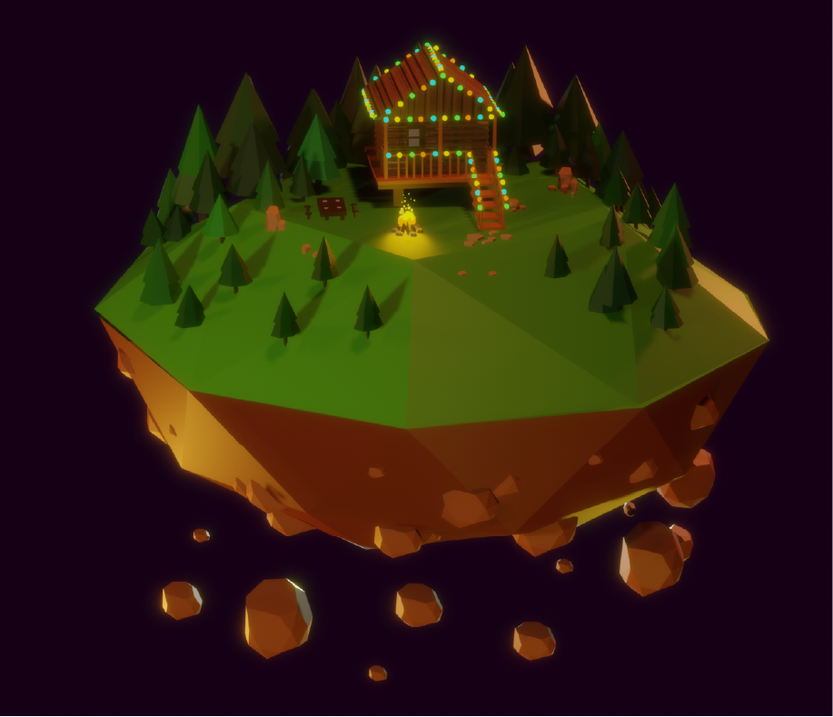 Render 3D de isla flotante en Blender versión dos