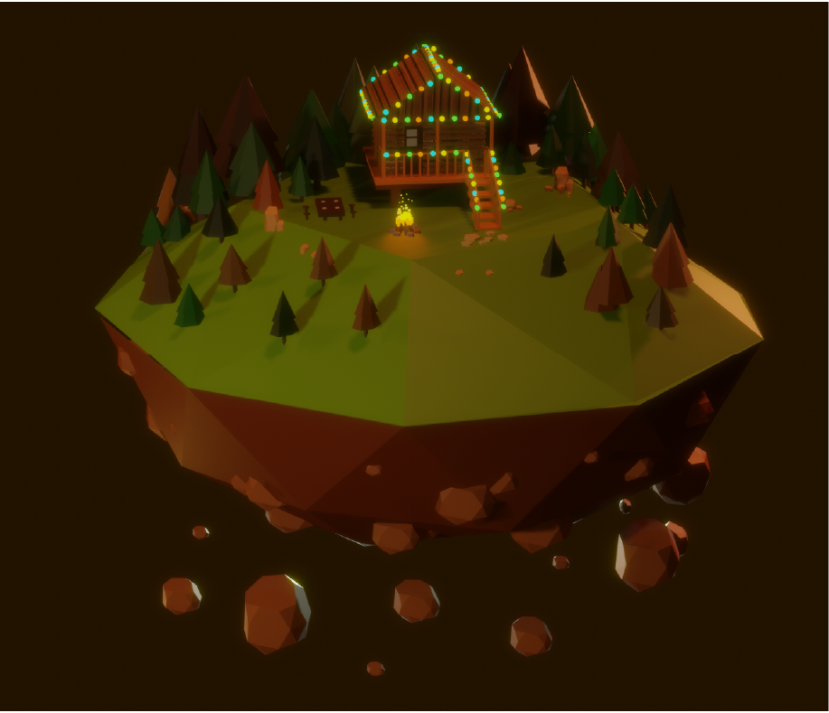 Render 3D de isla flotante en Blender versión cuatro