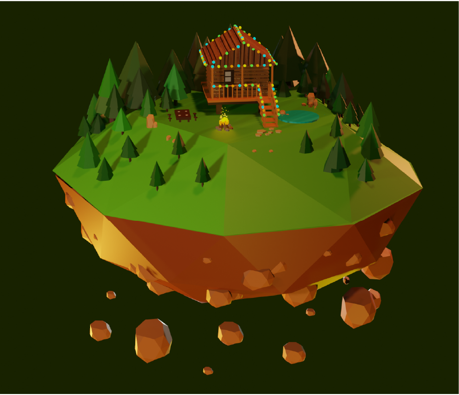 Render 3D de isla flotante en Blender versión seis