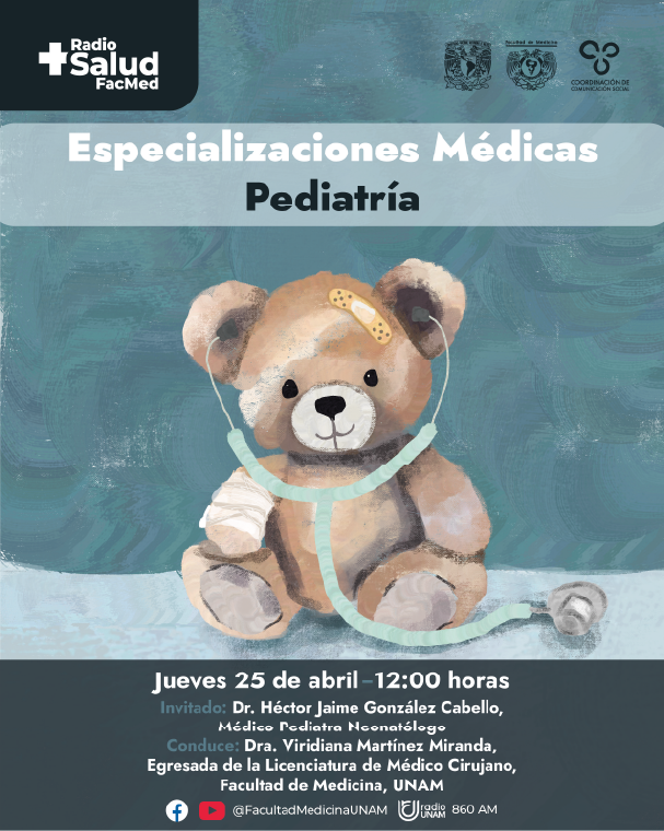 Cartel ilustrado sobre especializaciones médicas en pediatría